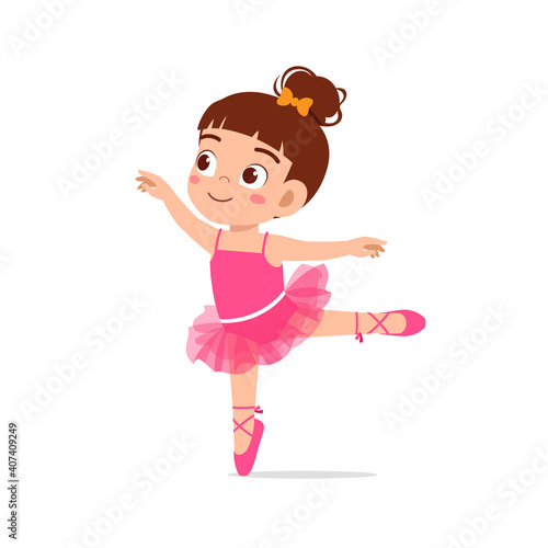 little girl wear beautiful ballerina costume and dance