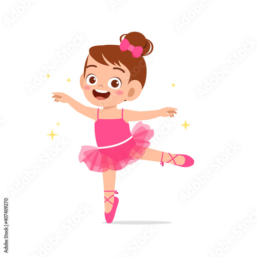 little girl wear beautiful ballerina costume and dance