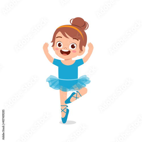 little girl wear beautiful ballerina costume and dance