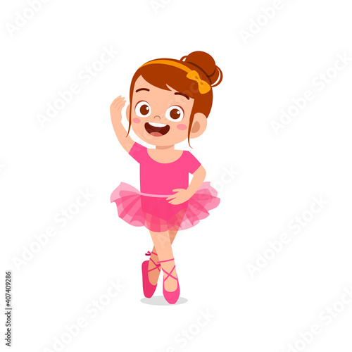 little girl wear beautiful ballerina costume and dance