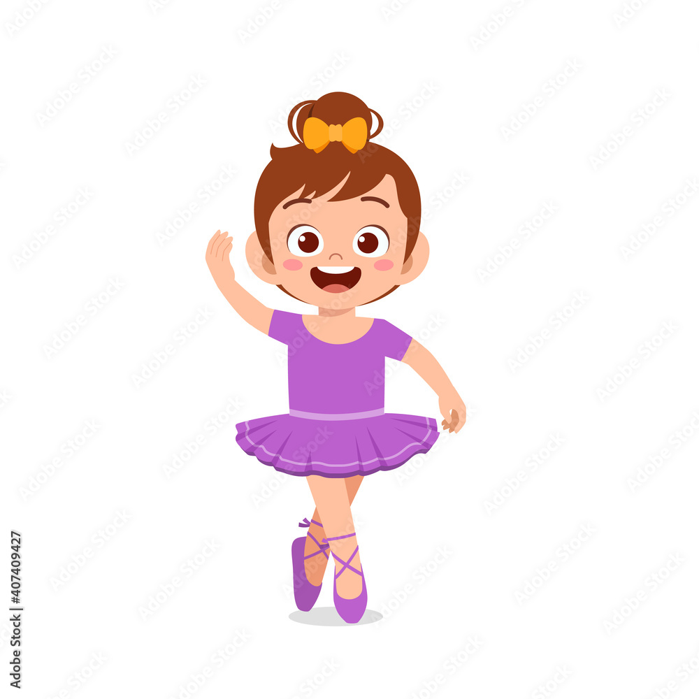little girl wear beautiful ballerina costume and dance