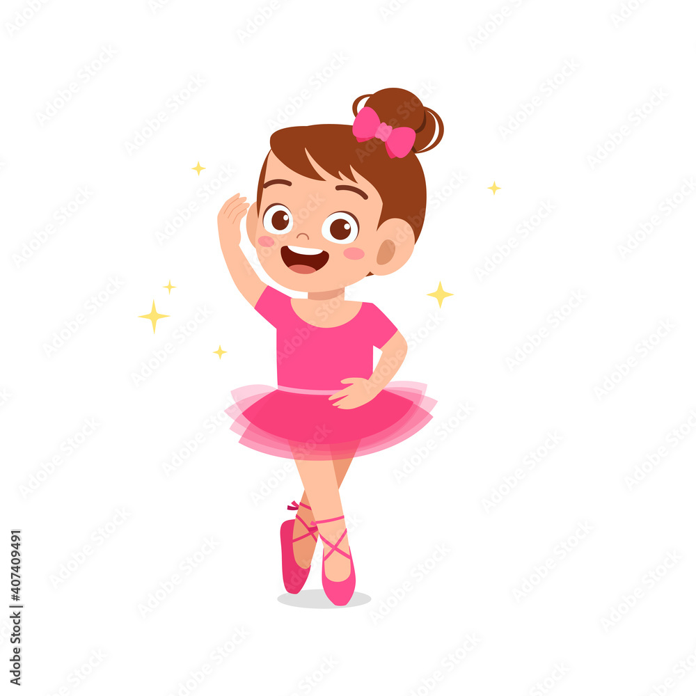 little girl wear beautiful ballerina costume and dance