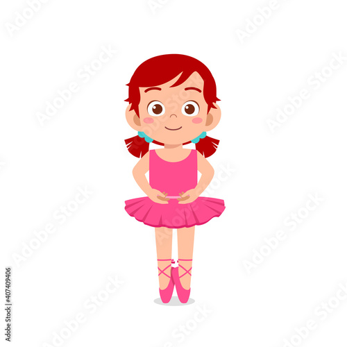 little girl wear beautiful ballerina costume and dance