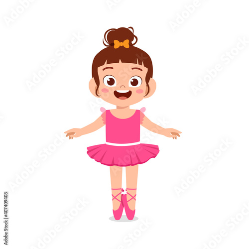 little girl wear beautiful ballerina costume and dance