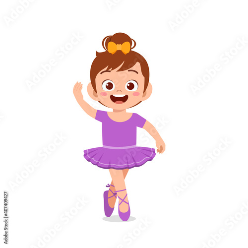 little girl wear beautiful ballerina costume and dance