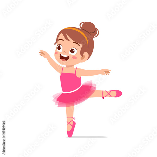 little girl wear beautiful ballerina costume and dance