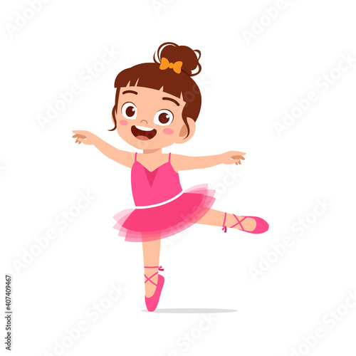 little girl wear beautiful ballerina costume and dance
