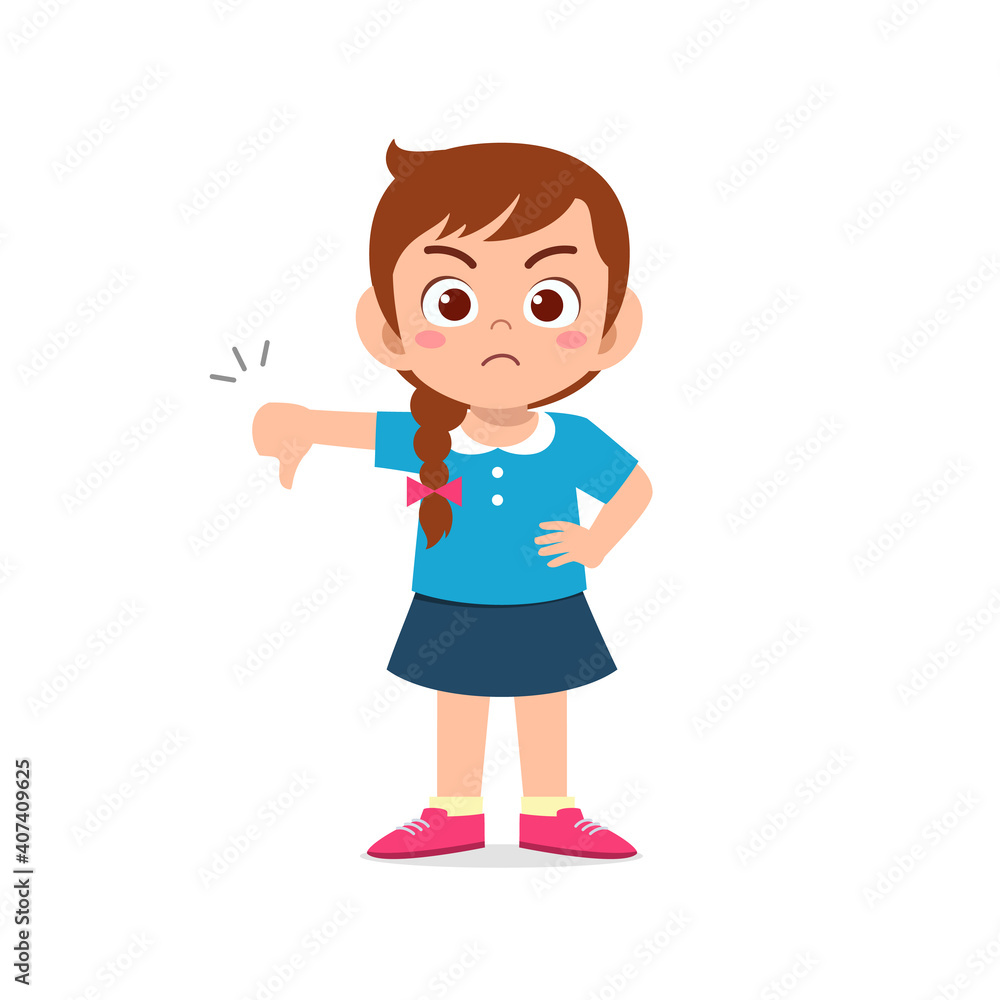 little girl show disagreement with thumb down gesture little girl show disagreement with thumb down gesture