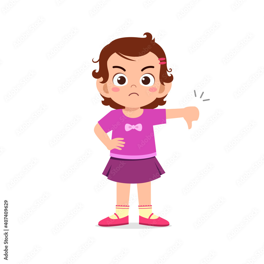 little girl show disagreement with thumb down gesture little girl show disagreement with thumb down gesture