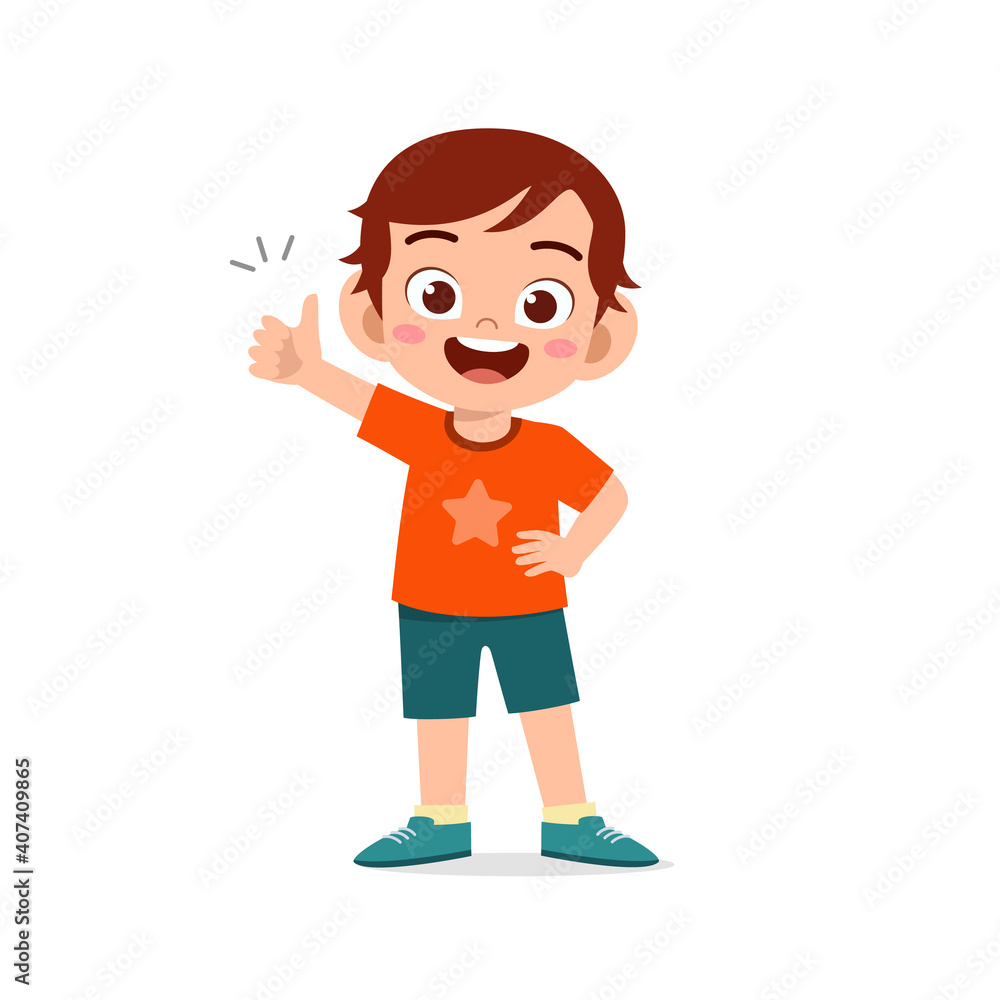 little boy show agreement with thumb up hand gesture