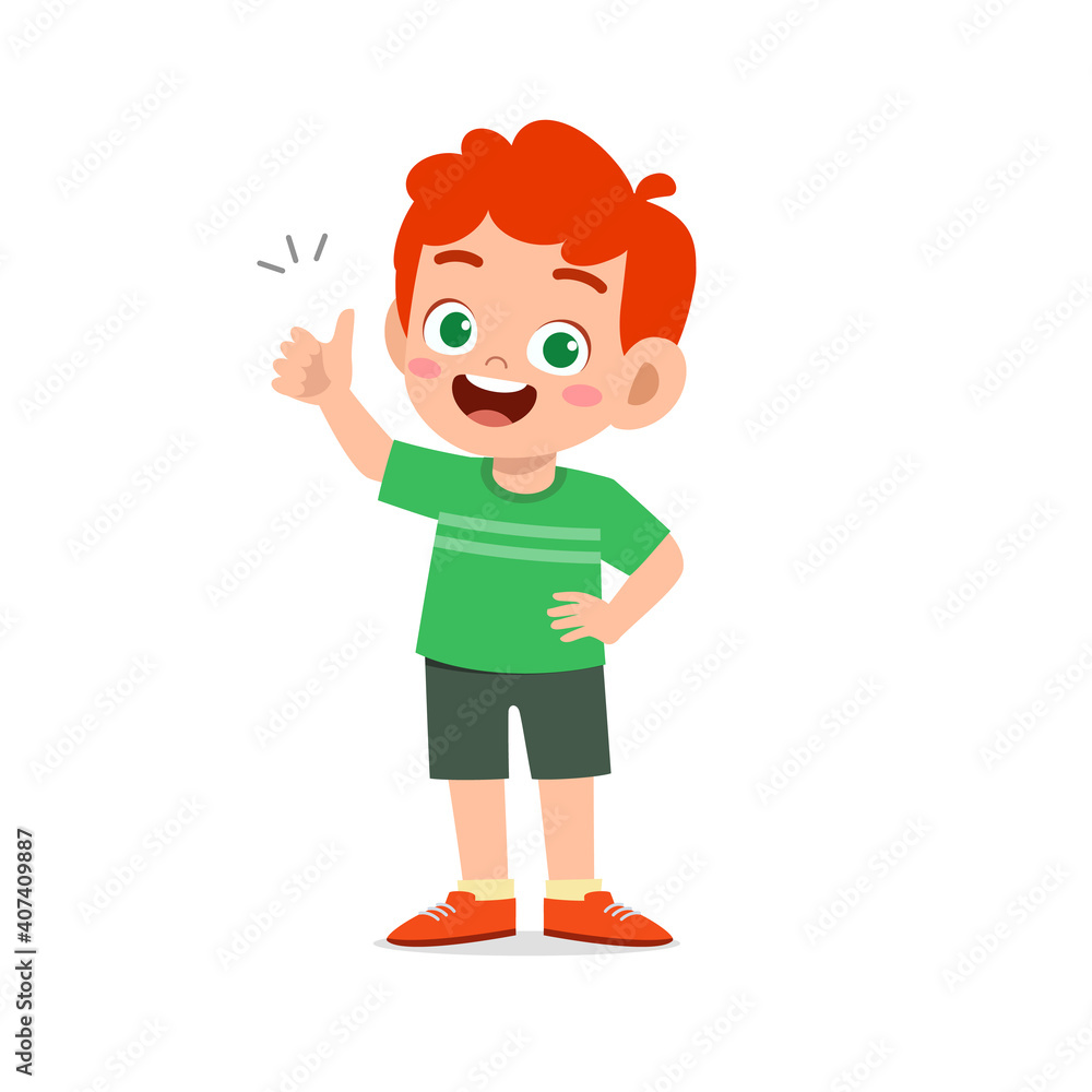 little boy show agreement with thumb up hand gesture