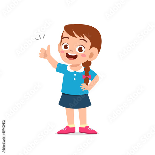 little girl show agreement with thumb up hand gesture