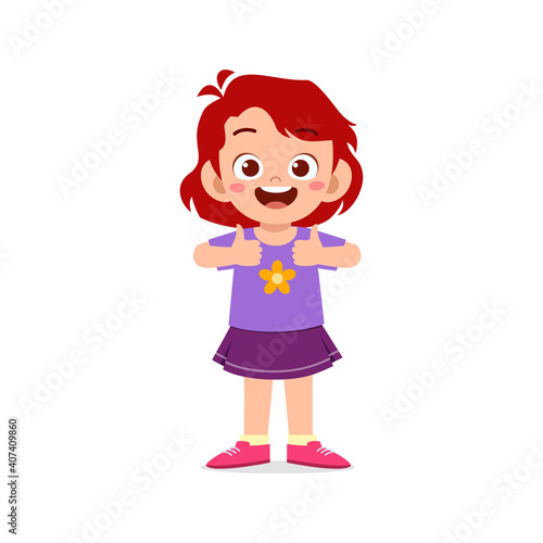 little girl show agreement with thumb up hand gesture