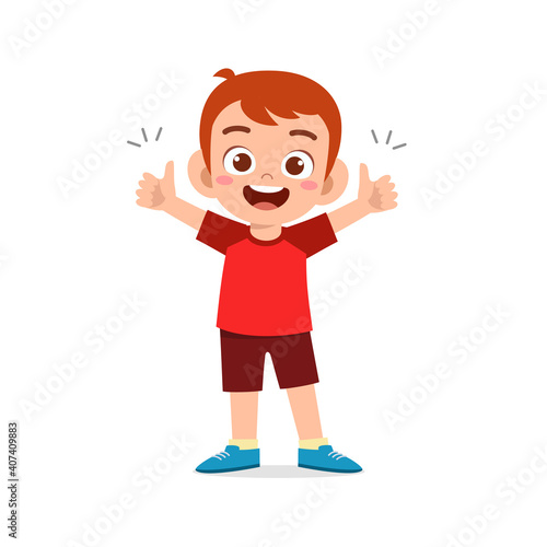 little boy show agreement with thumb up hand gesture