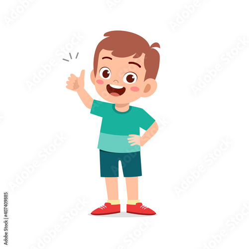 little boy show agreement with thumb up hand gesture