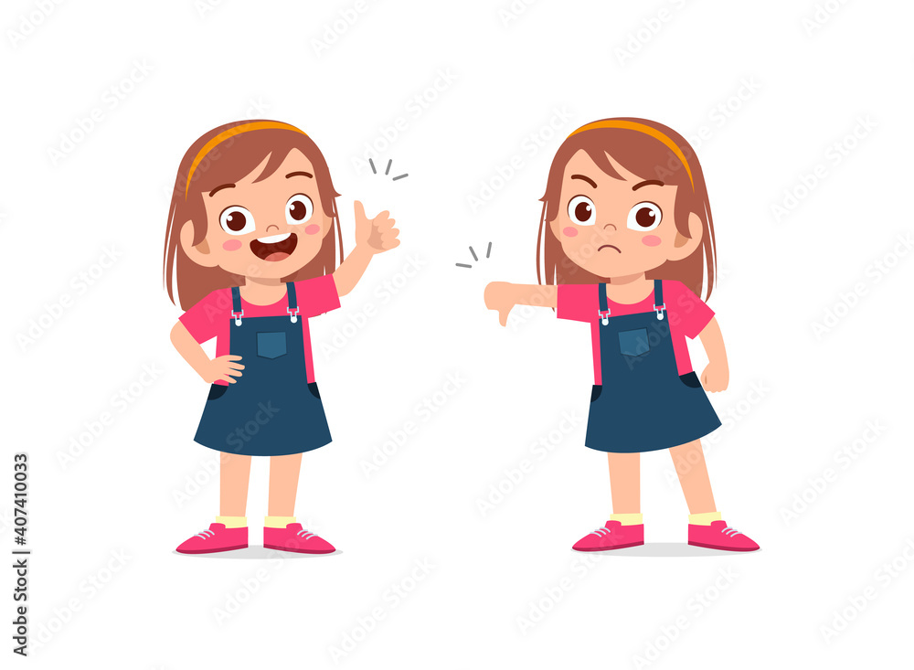 little girl show hand gesture thumb up and thumb down little girl show hand gesture thumb up and thumb down
