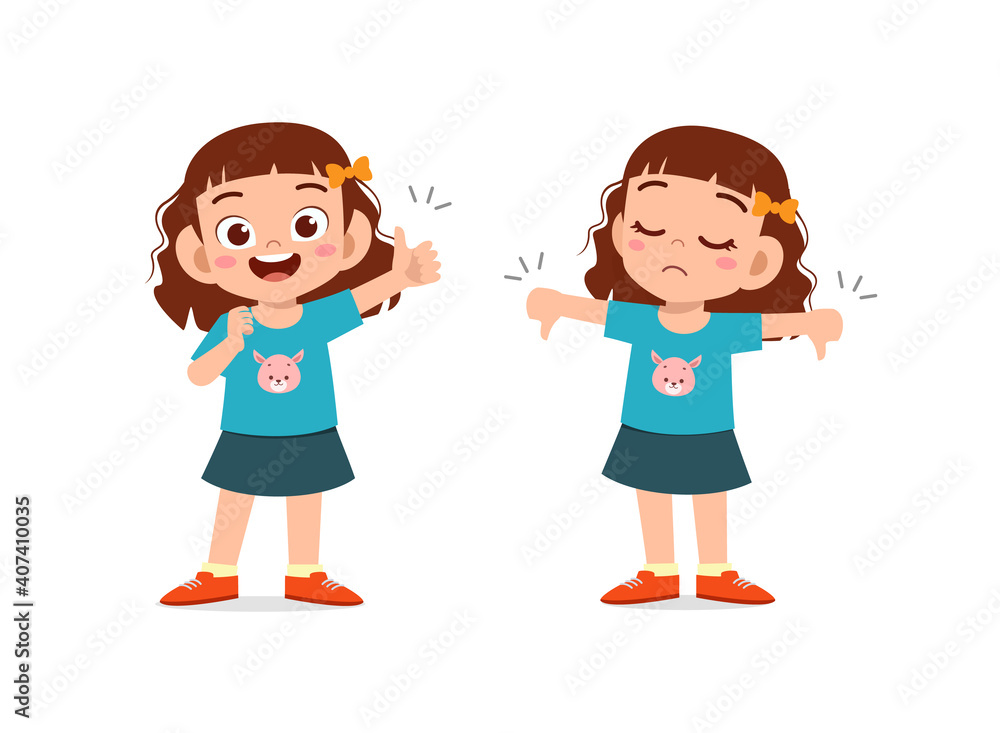 little girl show hand gesture thumb up and thumb down little girl show hand gesture thumb up and thumb down