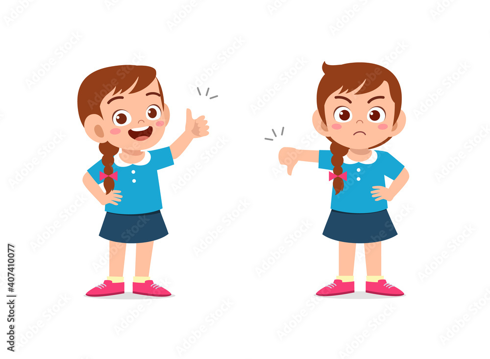 little girl show hand gesture thumb up and thumb down little girl show hand gesture thumb up and thumb down