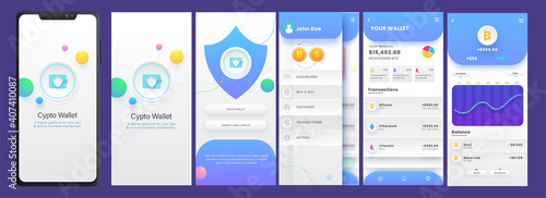 Crypto Wallet Mobile App UI Kit Including Like As Create Account, Transaction, BTC Screens.