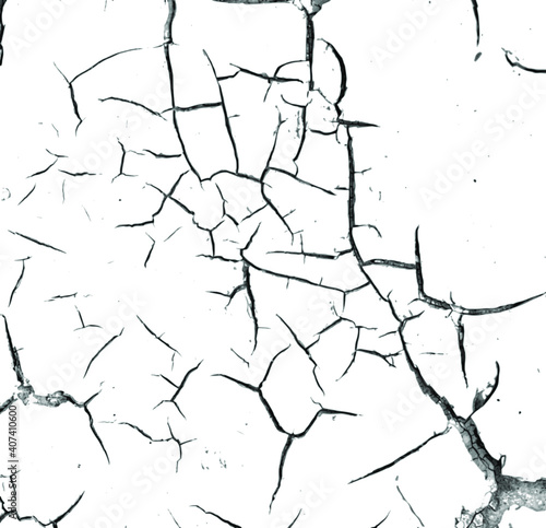 Crackle paint overlay. Vector black and white  grunge pattern made from natural aged oil painted cracked surface. Cool texture of cracks, stains, scratches, splash, etc for print and design. EPS10.