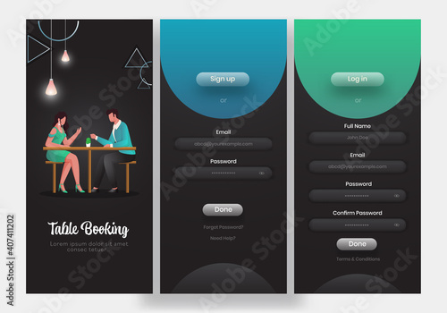 Table Booking Mobile App UI Screens Template Layout Including Login, Sign Up For Restaurant OR Cafe.