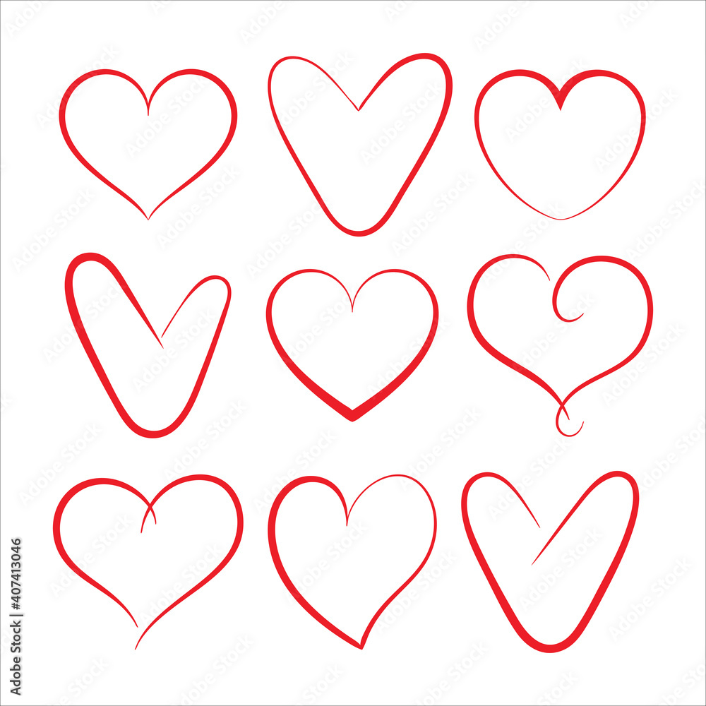 A set of red hearts isolated on a white background.