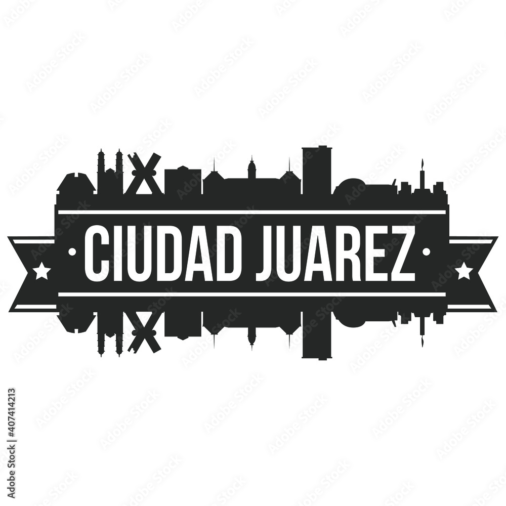 Ciudad Juarez Mexico Skyline Silhouette Design City Vector Art Famous Buildings Stamp Stencil.