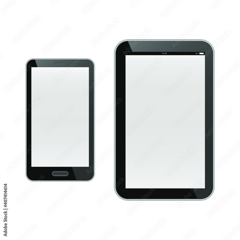 Smartphone and tablet realistic on white background, sign for design, vector illustration Smartphone and tablet realistic on white background, sign for design, vector illustration