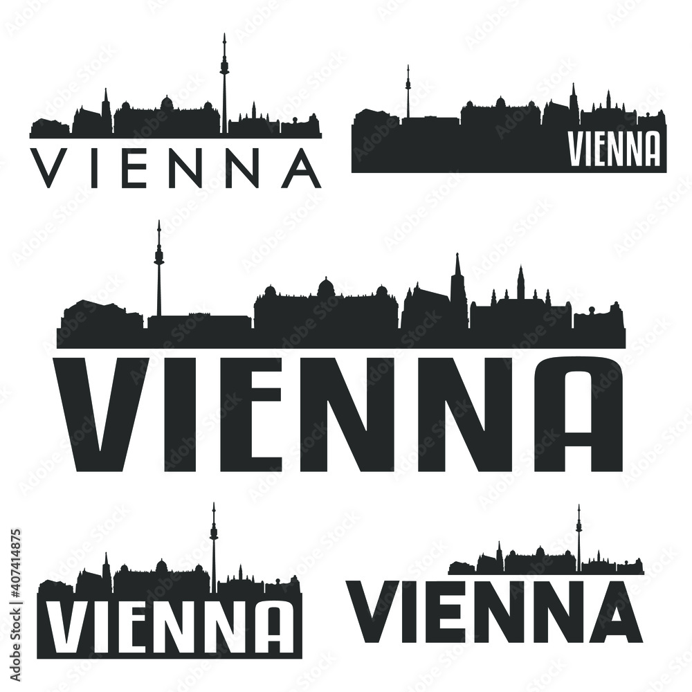 Vienna Austria Flat Icon Skyline Vector Silhouette Design Set Logo Collection.