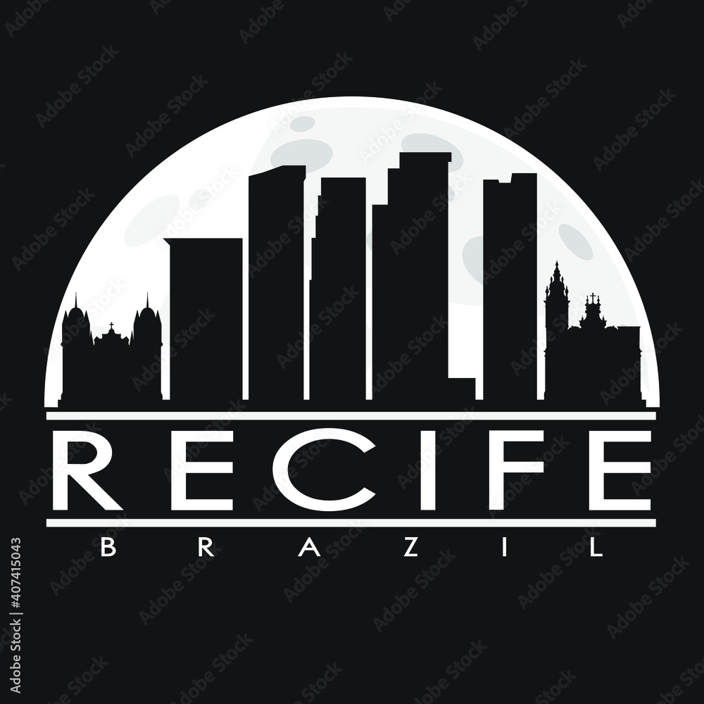 Recife Brazil Skyline City Flat Silhouette Design Background Night.