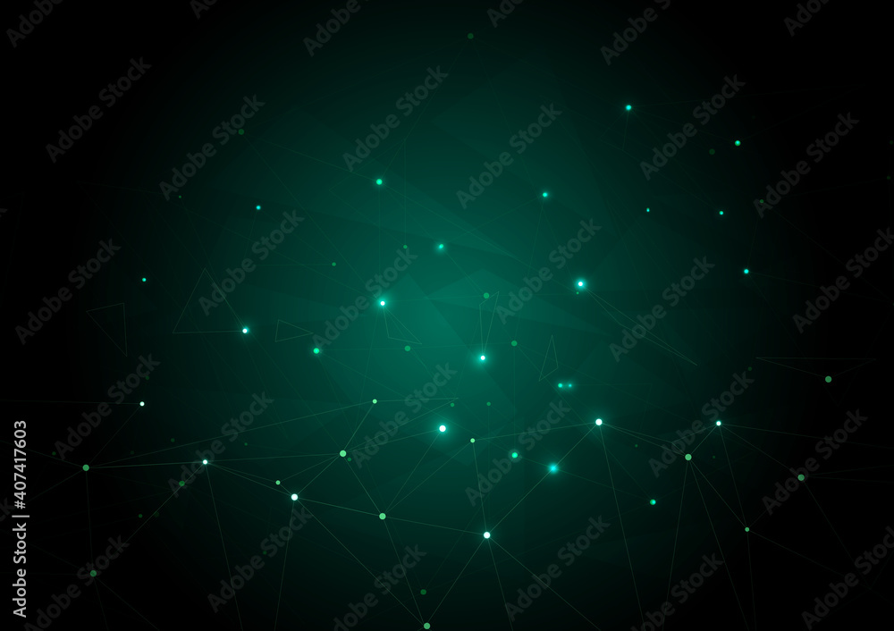 Abstract triangle plexus geometric shape background on blue and green gradient