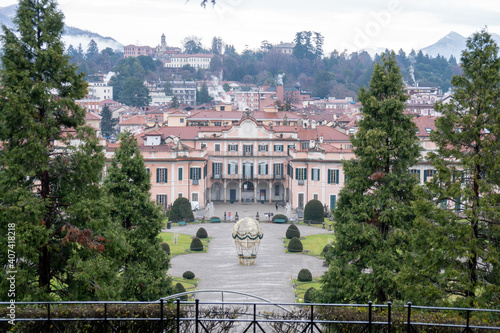 Varese,  Italy - January 5, 2021: top view of the palace in the botanical garden of Giardini estensi in Varese town photo