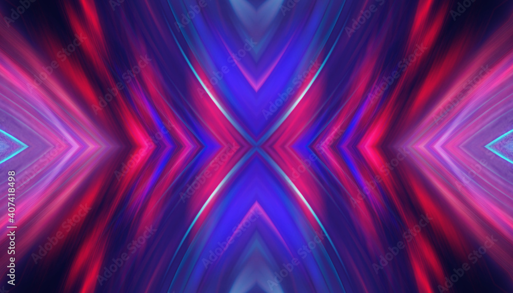 Obraz premium Dark abstract background with UV neon glow, blurred light lines, waves. Blue-pink neon light