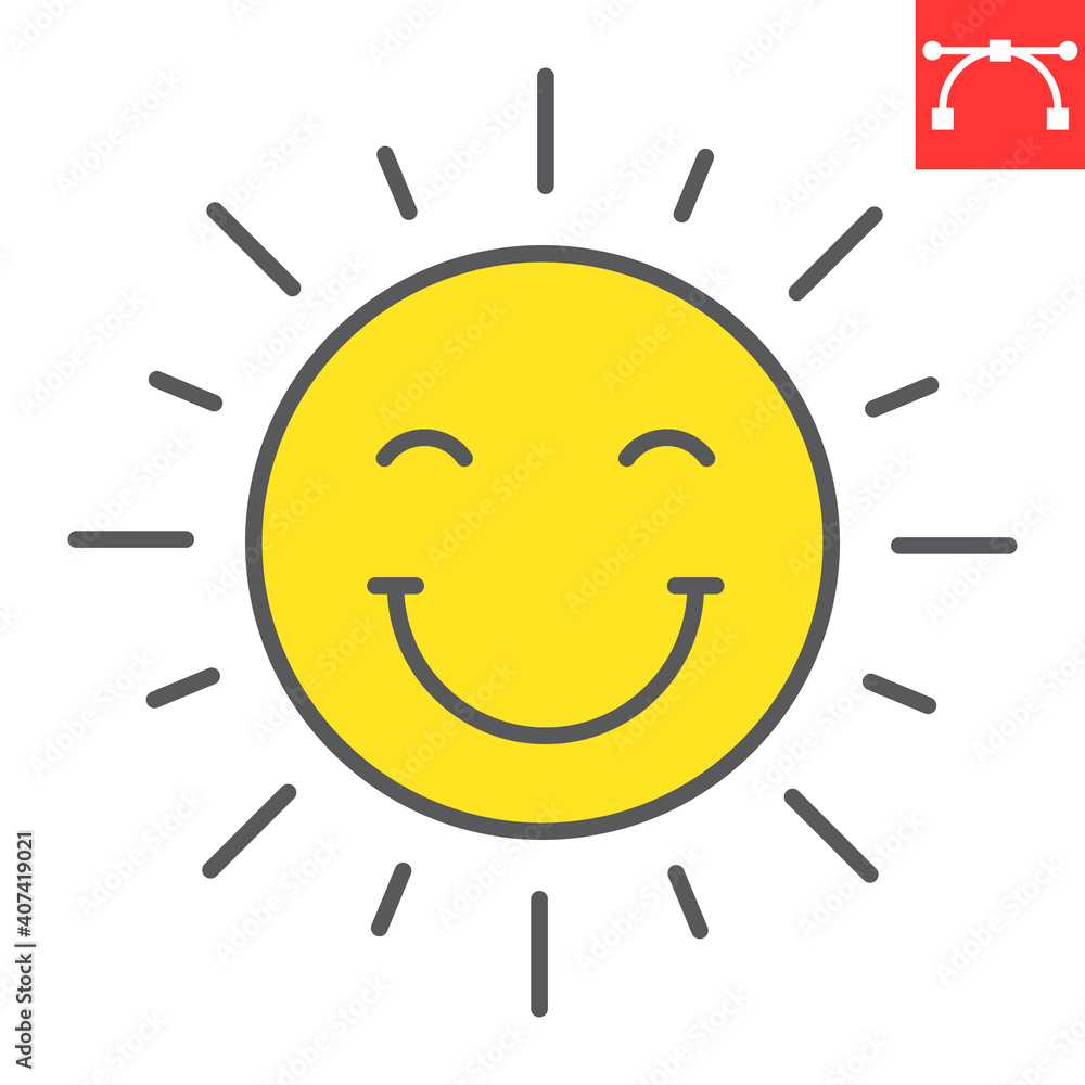 Smiling sun color line icon, Happy Easter and holiday, sun smile vector icon, vector graphics, editable stroke filled outline sign, eps 10. Smiling sun color line icon, Happy Easter and holiday, sun smile vector icon, vector graphics, editable stroke filled outline sign, eps 10.