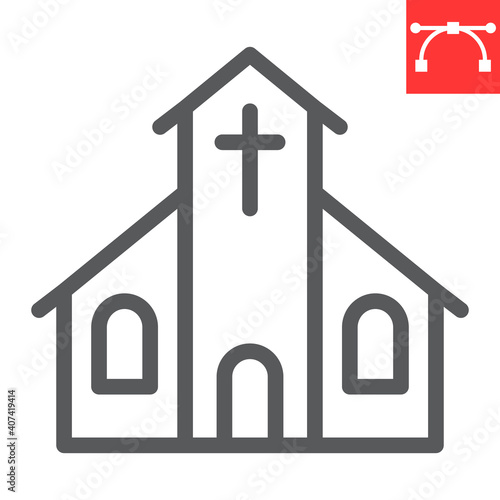Church line icon, building and god, church vector icon, vector graphics, editable stroke outline sign, eps 10.