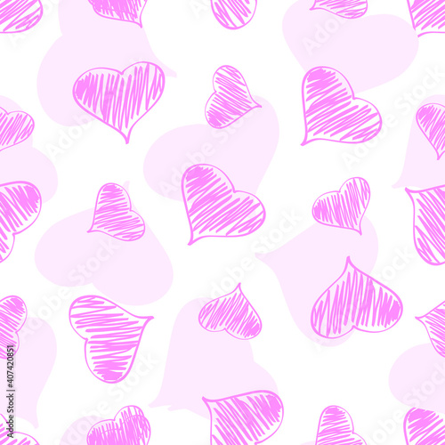 Vector seamless pattern with pink hearts; cute background for wrapping paper, packaging, fabric, textile, etc.