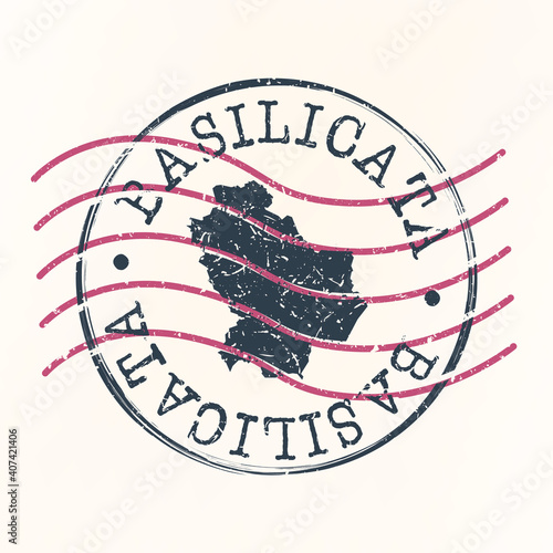 Basilicata, Italy Stamp Postal. Map Silhouette Seal. Passport Round Design. Vector Icon. Design Retro Travel.