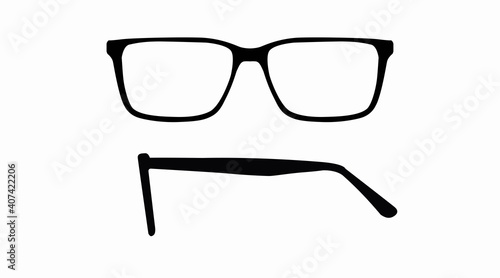 Vector isolated Illustration of a Glasses Frame. Black glasses Frame Front and Side View