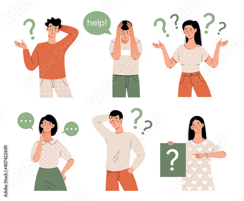 People think in different positions. Set of isolated flat characters.