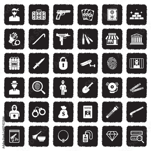 Wallpaper Mural Robbery Icons. Grunge Black Flat Design. Vector Illustration. Torontodigital.ca