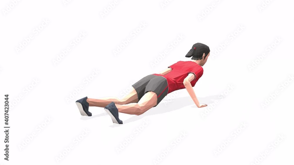 Woman exercise animation 3d model on a white background in the t-shirt. Low Poly Style. Turntable camera view Woman exercise animation 3d model on a white background in the t-shirt. Low Poly Style. Turntable camera view