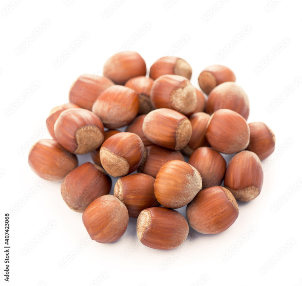 Closeup of hazelnuts, isolated on the white background Closeup of hazelnuts, isolated on the white background