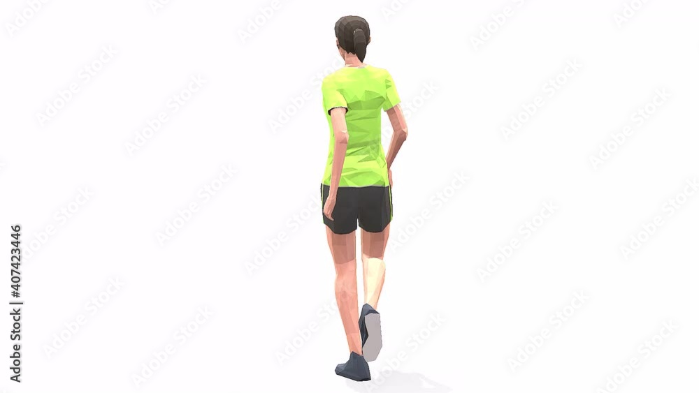 Woman exercise animation 3d model on a white background in the t-shirt. Low Poly Style. Turntable camera view Woman exercise animation 3d model on a white background in the t-shirt. Low Poly Style. Turntable camera view