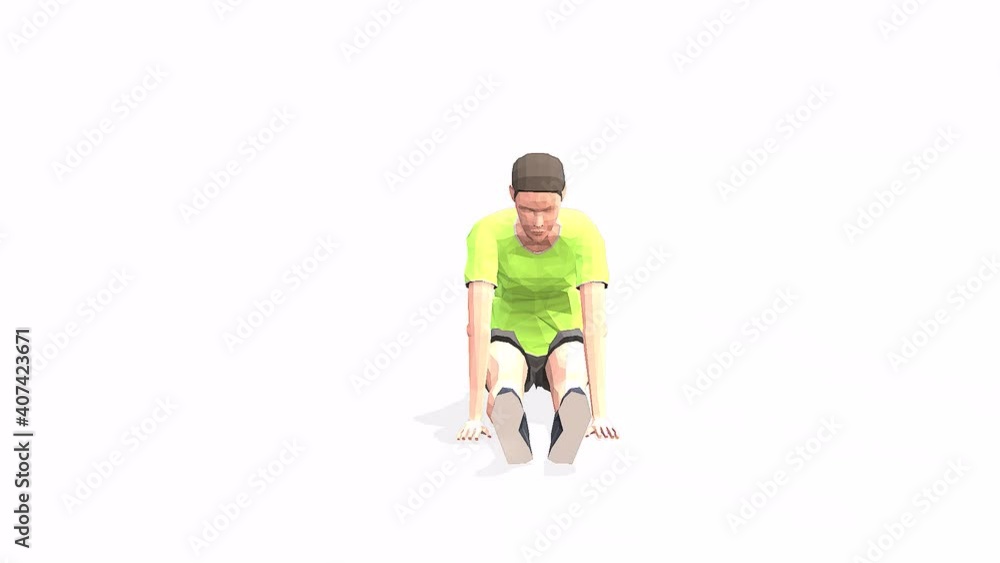 Woman exercise animation 3d model on a white background in the t-shirt. Low Poly Style. Turntable camera view Woman exercise animation 3d model on a white background in the t-shirt. Low Poly Style. Turntable camera view