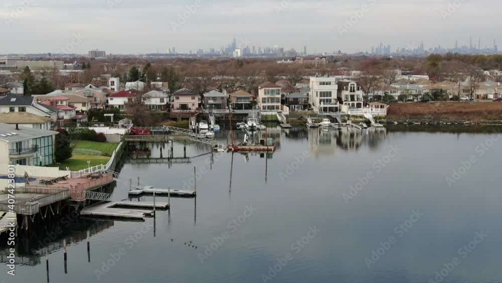 Brooklyn, NY, USA - March 1, 2020 : Mill Basin in Southeastern Brooklyn, New York. Brooklyn, NY, USA - March 1, 2020 : Mill Basin in Southeastern Brooklyn, New York.