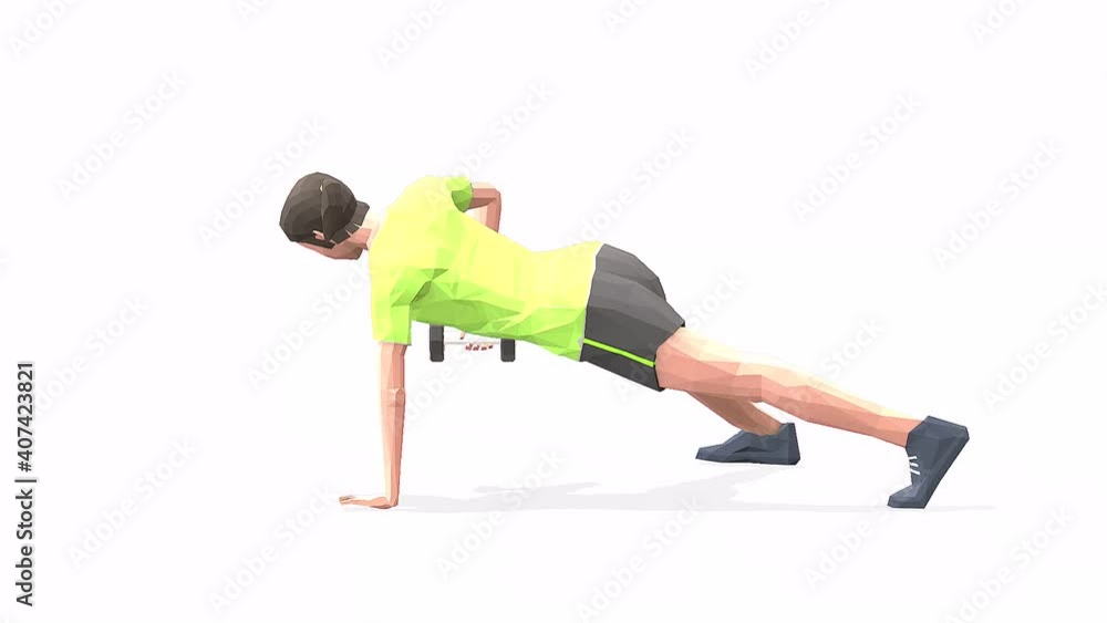 Woman exercise animation 3d model on a white background in the t-shirt. Low Poly Style. Turntable camera view Woman exercise animation 3d model on a white background in the t-shirt. Low Poly Style. Turntable camera view