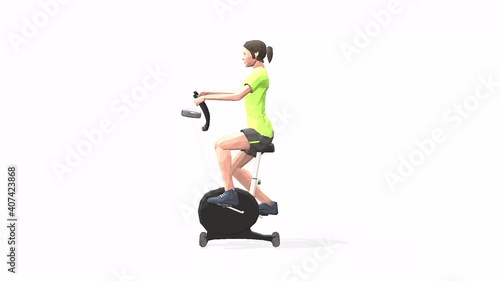 Woman exercise animation 3d model on a white background in the t-shirt. Low Poly Style. Turntable camera view