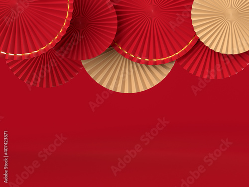 Fototapeta Paper fan medallion chinese new year decoration