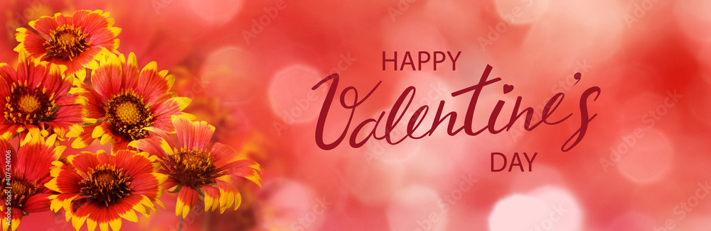 Valentine's Day. Romantic banner. Decoration of beautiful flowers