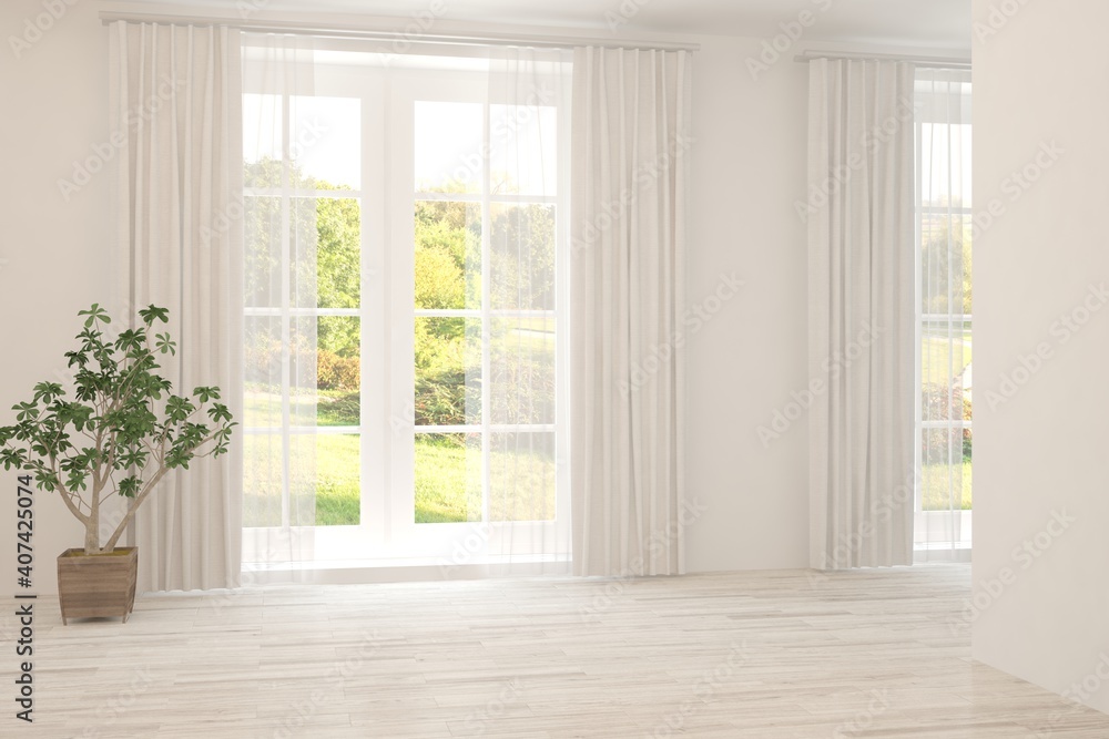 White empty room. Scandinavian interior design. 3D illustration White empty room. Scandinavian interior design. 3D illustration
